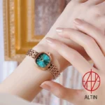 ساعت مچی زنانه جولیوس (Julius) مدل JA-1332D سبز-رزگلد (قاب کوسنی، بند استیل بافت‌دار)_5