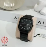 ساعت مچی مردانه جولیوس مدل JAH-141D | تمام مشکی با قاب چهارگوش و نمایشگر روز و تاریخ رو به چپ