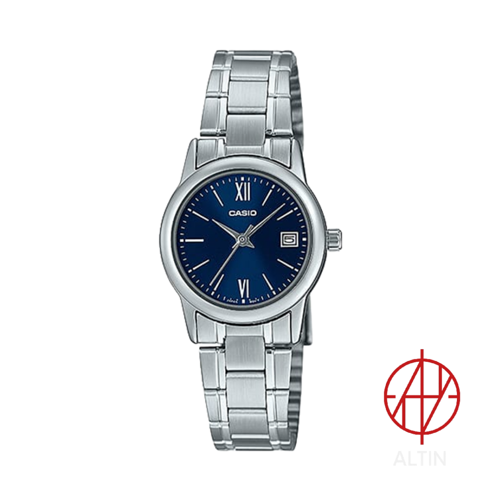 ساعت مچی زنانه کاسیو Casio مدل LTP-V002D-2B3 اورجینال با صفحه سرمه‌ای و نمایشگر تاریخ