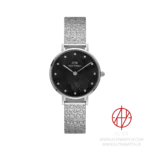 ساعت مچی زنانه دنیل ولینگتون (Daniel Wellington) مدل DW00100593 (کالکشن Petite Lumine، صفحه صدف مشکی، بند حصیری نقره‌ای)