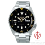 ساعت مچی مردانه سیکو ۵ اسپرت (Seiko 5 Sports) مدل SRPD57K1 (اتوماتیک، استیل نقره‌ای، صفحه مشکی با جزئیات طلایی)