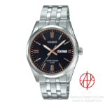 ساعت مچی مردانه کاسیو (Casio) مدل MTP-1335D-1A2 (استیل نقره‌ای، صفحه مشکی با جزئیات رزگلد)