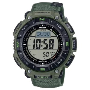 ساعت مچی کوهنوردی کاسیو پروترک (Casio Pro Trek) مدل PRG-340B-3 (دیجیتال, تریپل سنسور, شارژ خورشیدی, بند پارچه‌ای مقاوم)